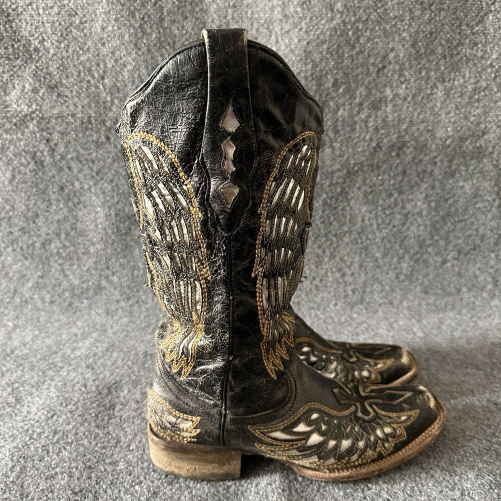CORRAL Women’s Wing & Cross Western Equestrian Boots Embroidered 8 Black Cowgirl - Picture 2 of 10